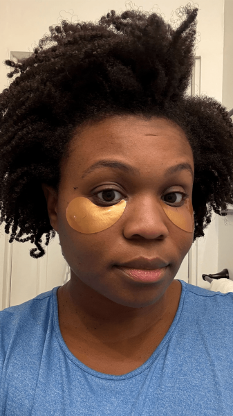 Editor in chief Jessica Cruel wearing the Augustinus Bader The Eye Patches