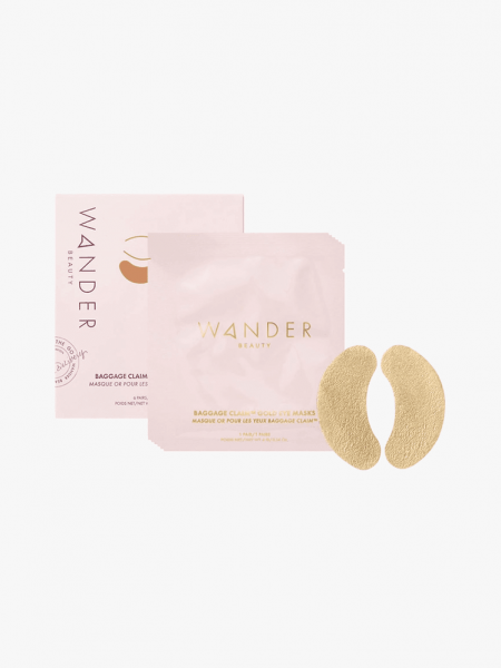 Wander Beauty Baggage Claim Eye Masks in branded component on a light gray background