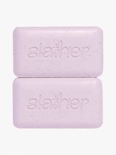 Topicals Slather Exfoliating & Smoothing Bar in branded components on a light gray background