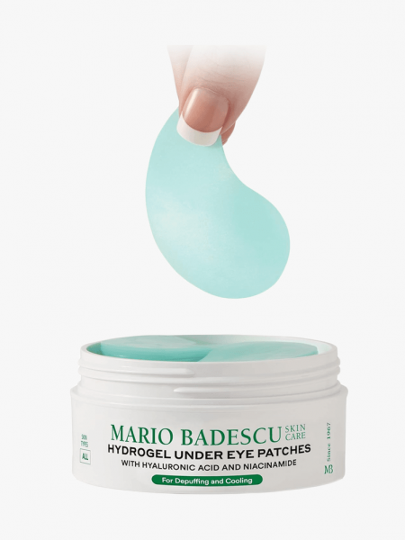 Mario Badescu Hydrogel Undereye Patches in branded component on a light gray background